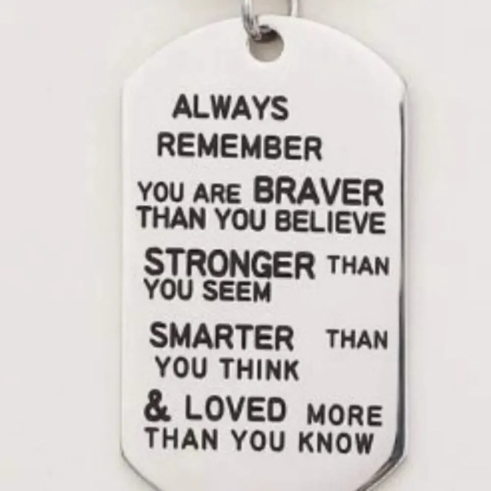 SILVER STAINLESS STEEL INSPIRATIONAL SLOGAN KEYCHAIN